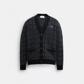 Coach Outlet Rexy Cardigan Sweater Black Signature CN456