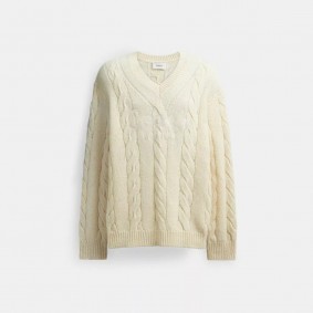 Coach Outlet Signature Sweater In Recycled Wool Ivory CP972