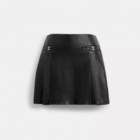 Coach Outlet Heritage C Leather Mini Skirt Black CN492