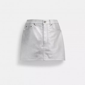 Coach Outlet Leather Mini Skirt In Silver Metallic Silver CL845
