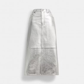 Coach Outlet Leather Long Skirt In Silver Metallic Silver CM420