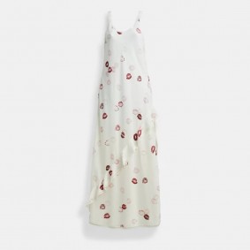 Coach Outlet Buy Now Printed Dress With Lace Trim White CR301