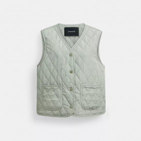Coach Outlet Quilted Vest Green CN490