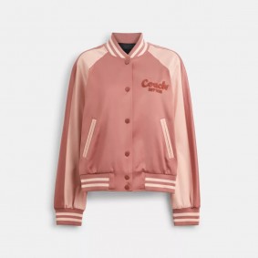 Coach Outlet Satin Varsity Jacket Pink CN476