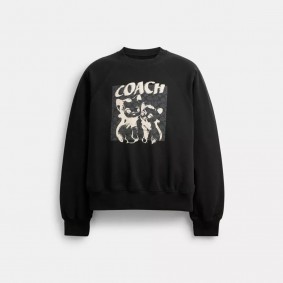 Coach Outlet The Lil Nas X Drop Signature Cats Crewneck Sweatshirt Black CQ739