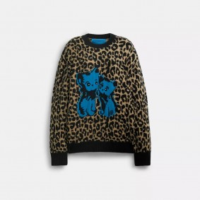 Coach Outlet The Lil Nas X Drop Leopard Print Crewneck Sweater Leopard Multi CQ017
