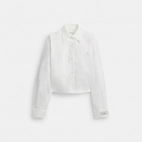 Coach Outlet Cropped Button Up Shirt White CN486