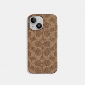 Coach Outlet Iphone 14 Case In Signature Canvas Tan CI422