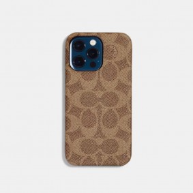 Coach Outlet Iphone 14 Pro Max Case In Signature Canvas Tan CI423