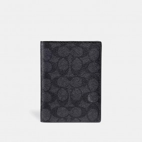 Coach Outlet Passport Case In Signature Canvas Charcoal 37470