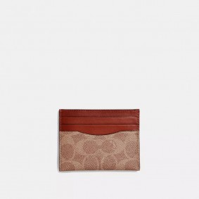 Coach Outlet Card Case In Signature Canvas Rust 936