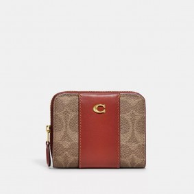 Coach Outlet Billfold Wallet In Colorblock Signature Canvas Tan Rust CD716