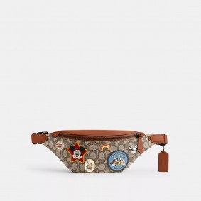 Coach Outlet Disney X Coach Charter Belt Bag 7 In Signature Textile Jacquard With Patches Burnished Amber Multi CG970