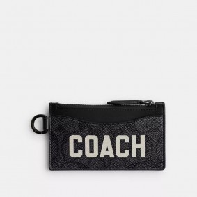 Coach Outlet Zip Card Case In Signature Canvas With Coach Graphic Charcoal Multi CP274