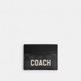 Coach Outlet Card Case In Signature Canvas With Coach Graphic Charcoal Multi CP276