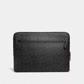Coach Outlet Zip Around Laptop Case In Signature Canvas Charcoal CJ799