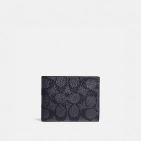 Coach Outlet Slim Billfold Wallet In Signature Canvas Black 923