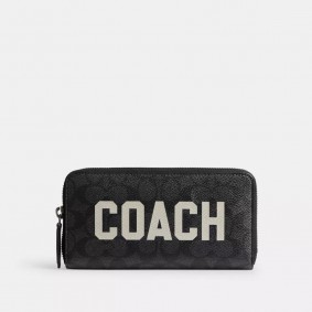Coach Outlet Accordion Wallet In Signature Canvas With Coach Graphic Charcoal Multi CP278
