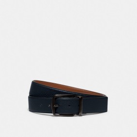 COACH WIDE REGULAR CUT-TO-SIZE REVERSIBLE LEATHER BELT 64099 N39 midnight navy/saddle