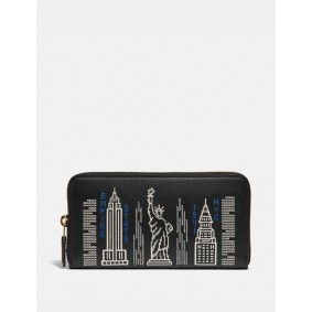 Coach ACCORDION ZIP WALLET WITH STARDUST CITY SKYLINE EMBROIDERY C1106 B4/BK