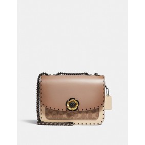 Coach MADISON SHOULDER BAG IN SIGNATURE CANVAS WITH RIVETS AND SNAKESKIN DETAIL C3758 V5SNE