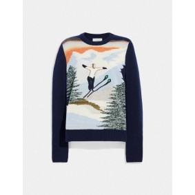 Coach HOLIDAY INTARSIA SWEATER IN RECYCLED WOOL AND CASHMERE C7921 NAV
