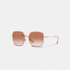 COACH Full Fit Sculpted Signature Oversized Square Sunglasses C8000 Pink Glitter  Rose Gold