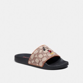 COACH Disney X Coach Sport Slide In Signature Textile Jacquard With Mickey Mouse Embroidery C8742 Cocoa