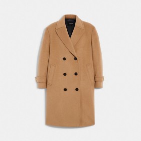 COACH LONG WOOL COAT IN RECYCLED WOOL-BLEND CD758 CAM