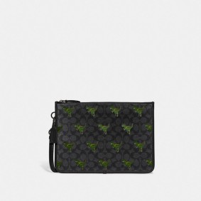 COACH CHARTER POUCH IN SIGNATURE CANVAS WITH REXY PRINT CF063 MI5 charcoal/black