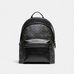 COACH CHARTER BACKPACK IN SIGNATURE CANVAS WITH REXY PRINT CF074 CHR charcoal
