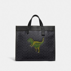 COACH FIELD TOTE 40 IN SIGNATURE CANVAS WITH REXY CF077 CHR charcoal