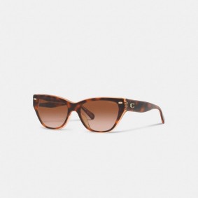 COACH Beveled Signature Square Cat Eye Sunglasses CH570 Tortoise  Transparent Pink