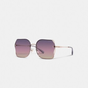 COACH Full Fit Open Wire Tea Rose Square Sunglasses CH574 Purple Pink Peach Gradient